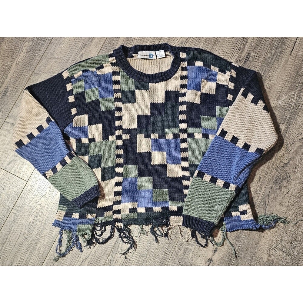 VTG Paul Harris Design Sweater Womens Medium Blue  Abstract Knit CrewNeck